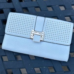 Rebecca Minkoff Women’s Genuine Leather White Studded Clutch Purse Wallet